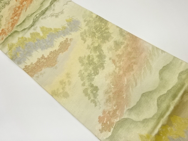 木々に山並み模様織出し袋帯